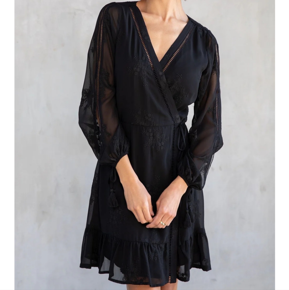 Lucille Embroidered Chiffon Wrap Dress